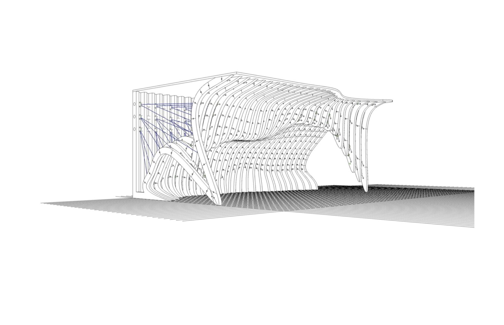 3D model of a building with a curved roof, which is a representation of the architecture of the city