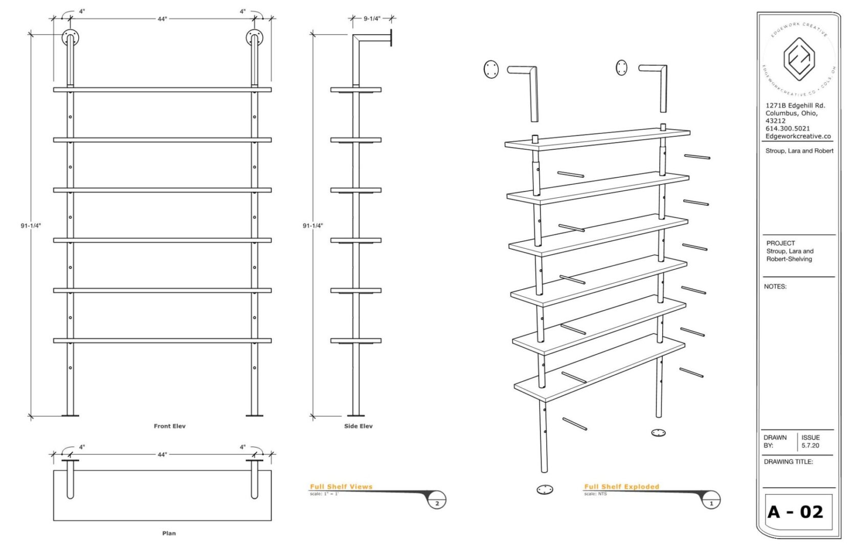 Drawing of a bookcase with a logo and text on the right side