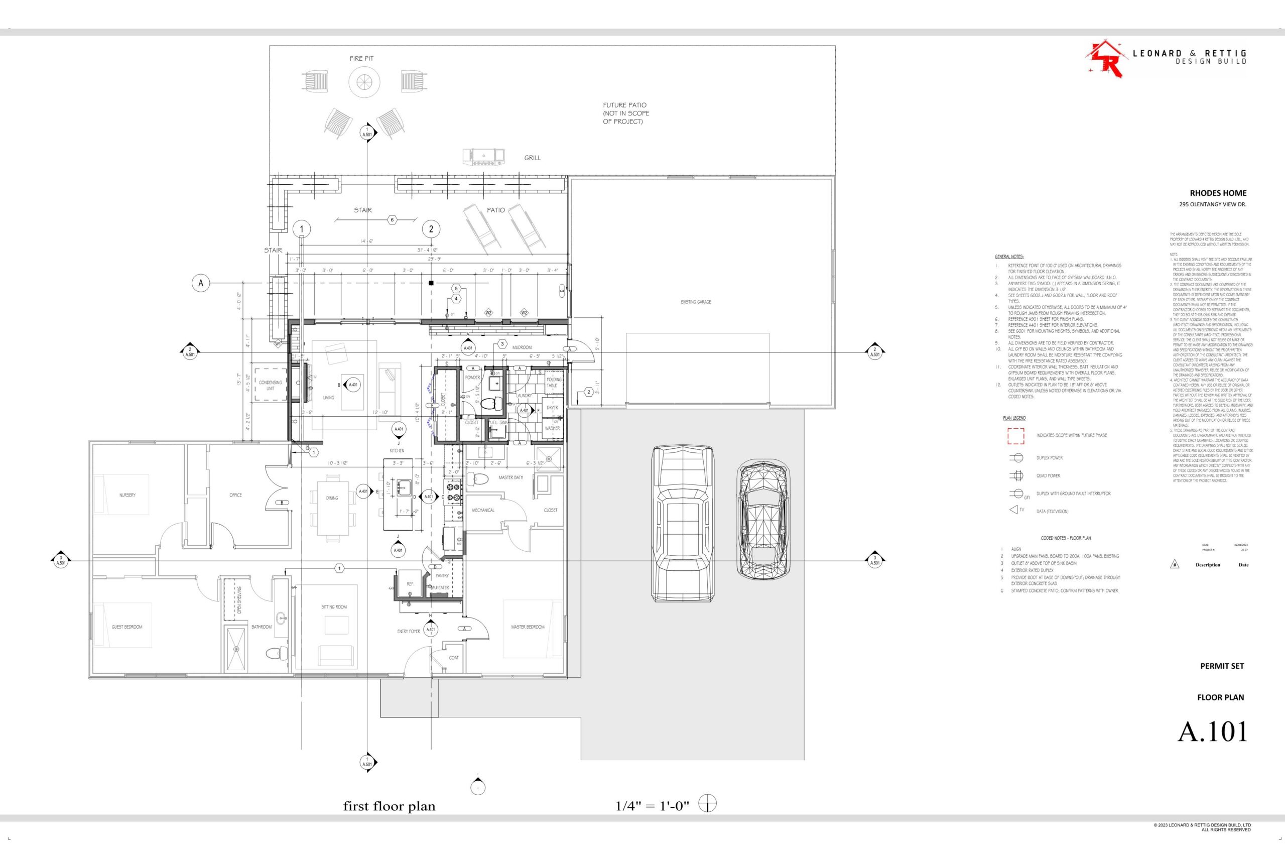 Drawing of a house with a car parked in the middle of it, located in the residence