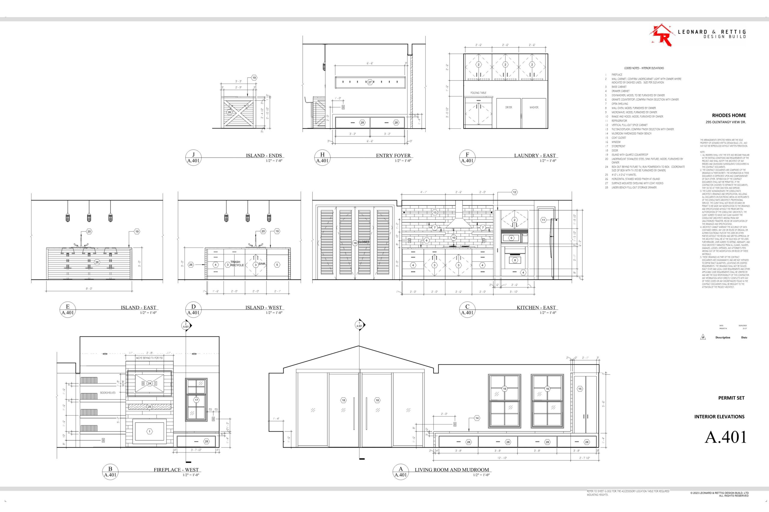 Drawing of a kitchen and living room on a white background with a logo
