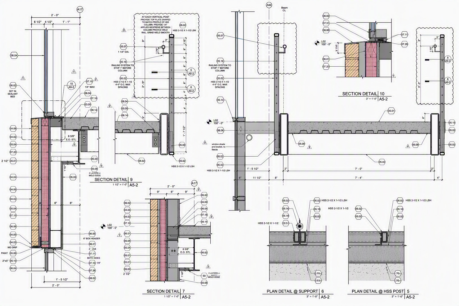 Detailed drawing of a building with a lot of details, including a section of the wall