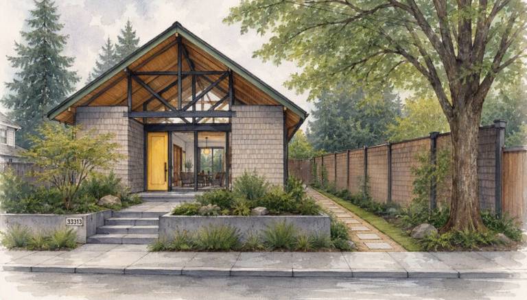 Watercolor painting of contemporary home exterior