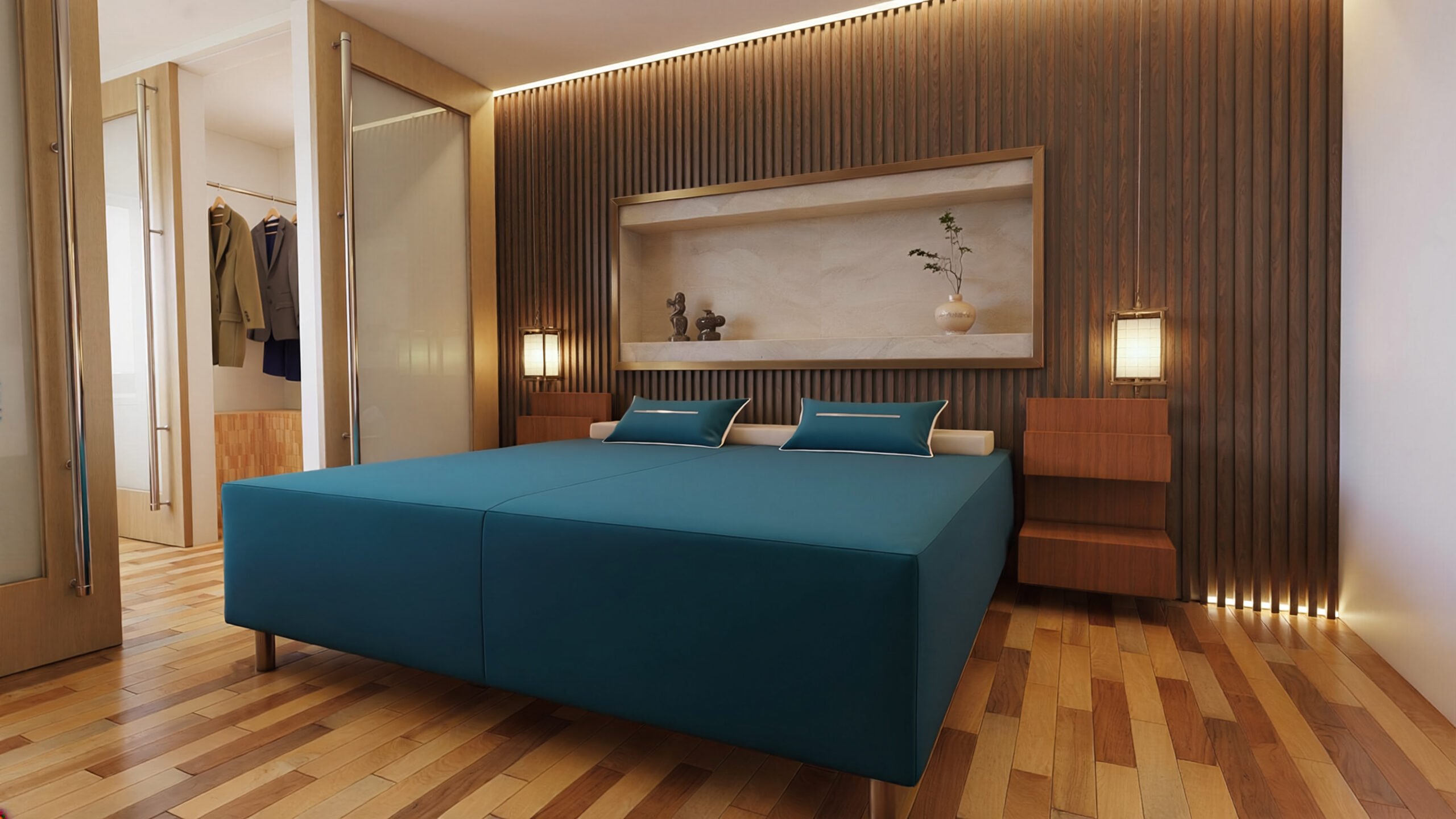 Contemporary bedroom design with accent wall