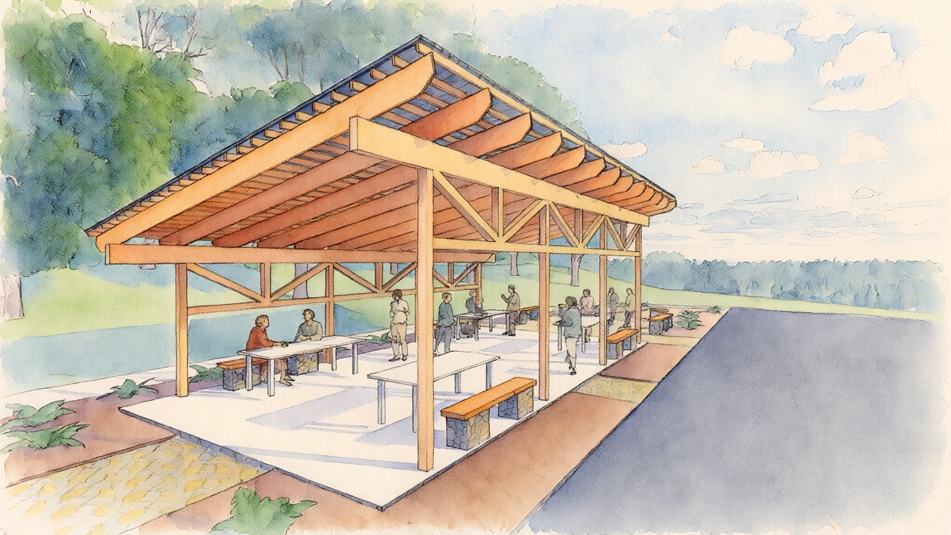 Architectural drawing of open-air structure